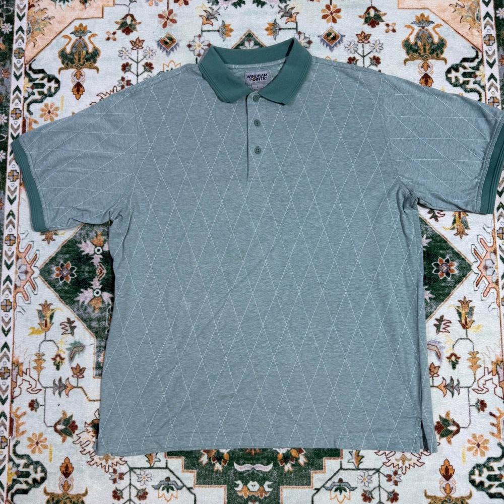 Windham Pointe Mens Golf Polo Shirt‎ Green Diamond Pattern Short Sleeve